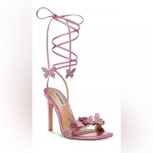 Steve Madden - Utopia Ankle-Tie Butterfly Stiletto Sandals - Pink Iridescent